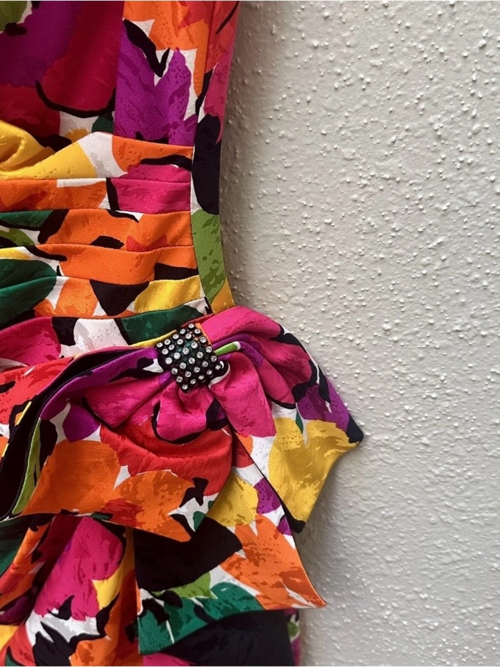 Vintage 80s 90s 100% Silk A.J. Bari Floral Garden Party Knee Length Dress Sz 2 - Picture 3 of 8